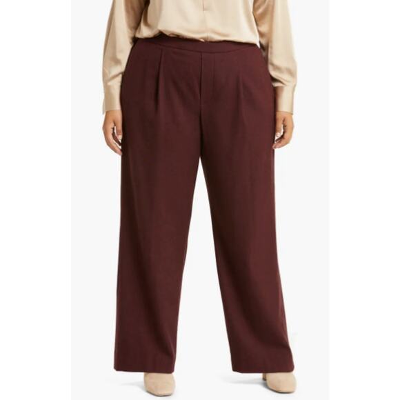 VINCE Womens 3X Flannel Easy Pull-On Pants Deep Wine Red Wool-Blend Wide Leg